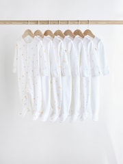 White Bright Character 7 Pack Baby 100% Cotton Sleepsuits (0-2yrs) - Image 1 of 15