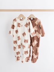 Neutral 2 Pack Baby Microfleece Sleepsuits - Image 1 of 11