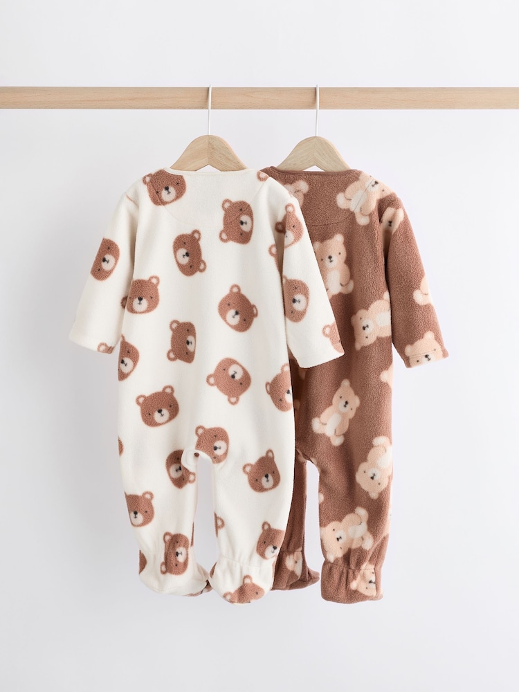 Neutral 2 Pack Baby Microfleece Sleepsuits - Image 2 of 11