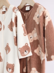 Neutral 2 Pack Baby Microfleece Sleepsuits - Image 6 of 11