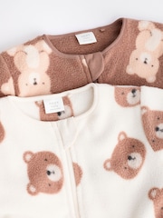 Neutral 2 Pack Baby Microfleece Sleepsuits - Image 7 of 11