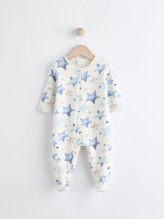 Blue/Cream Star Two Way Zip Fleece Lined Baby Sleepsuit - Image 2 of 6