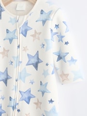 Blue/Cream Star Two Way Zip Fleece Lined Baby Sleepsuit - Image 3 of 6