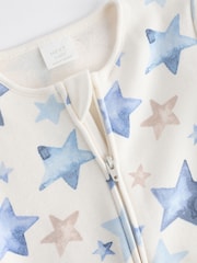 Blue/Cream Star Two Way Zip Fleece Lined Baby Sleepsuit - Image 4 of 6