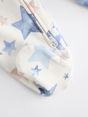Blue/Cream Star Two Way Zip Fleece Lined Baby Sleepsuit - Image 6 of 6