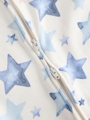 Blue/Cream Star Two Way Zip Fleece Lined Baby Sleepsuit - Image 6 of 6