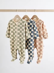 Checkerboard Baby 2 Way Zip 100% Cotton Sleepsuits 3 Pack (0mths-2yrs) - Image 1 of 11
