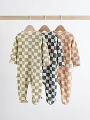 Checkerboard Baby 2 Way Zip 100% Cotton Sleepsuits 3 Pack (0mths-2yrs) - Image 2 of 11