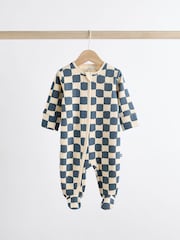 Checkerboard Baby 2 Way Zip 100% Cotton Sleepsuits 3 Pack (0mths-2yrs) - Image 4 of 11