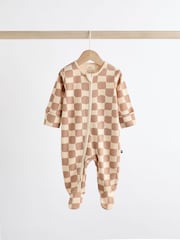 Checkerboard Baby 2 Way Zip 100% Cotton Sleepsuits 3 Pack (0mths-2yrs) - Image 5 of 11