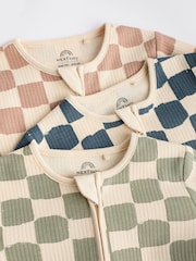 Checkerboard Baby 2 Way Zip 100% Cotton Sleepsuits 3 Pack (0mths-2yrs) - Image 7 of 11