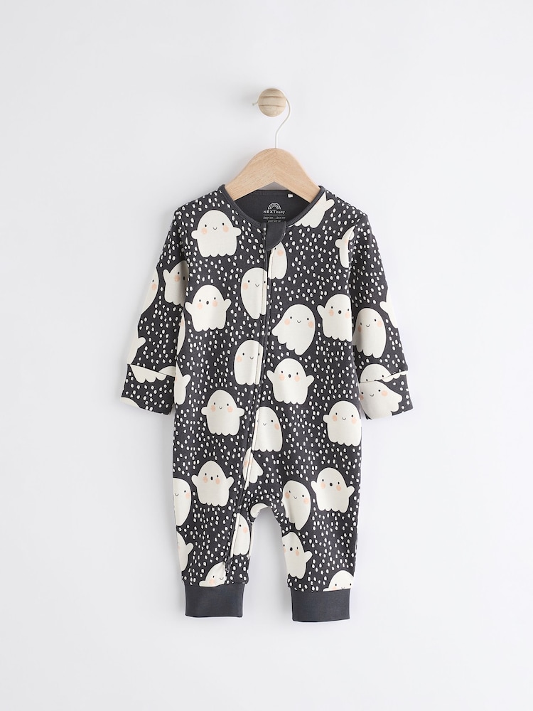 Black Ghost Halloween 100% Cotton Baby Sleepsuit (0-3yrs) - Image 1 of 8