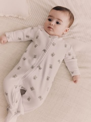 White Ground Fleeced Lined 2 way Zip Sleepsuit - Image 1 of 9
