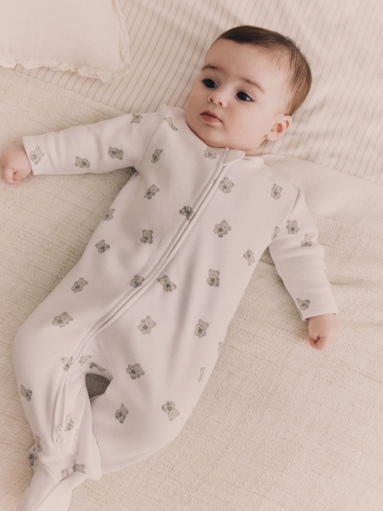 White Ground Fleeced Lined 2 way Zip Sleepsuit - Image 1 of 9