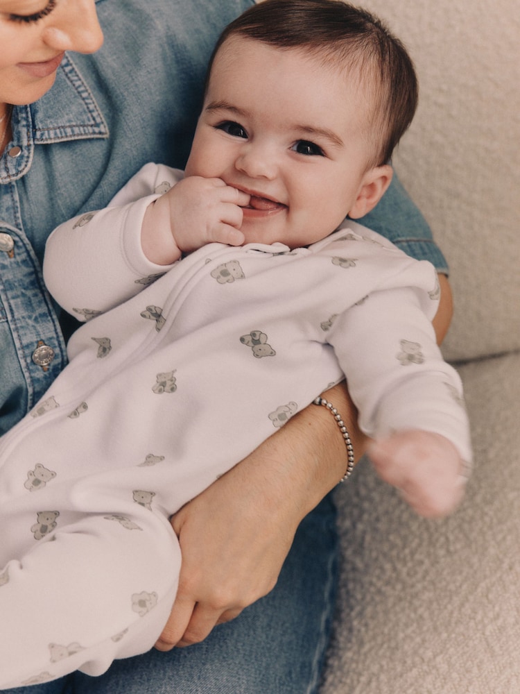 White Ground Fleeced Lined 2 way Zip Sleepsuit - Image 2 of 9