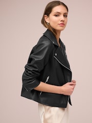 Black Faux Leather Biker Jacket - Image 3 of 9