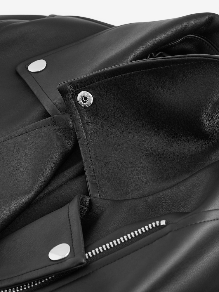 Black Faux Leather Biker Jacket - Image 9 of 9