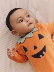 Orange Baby Halloween Velour Pumpkin Sleepsuit and Hat Set (0mths-3yrs) - Image 3 of 9