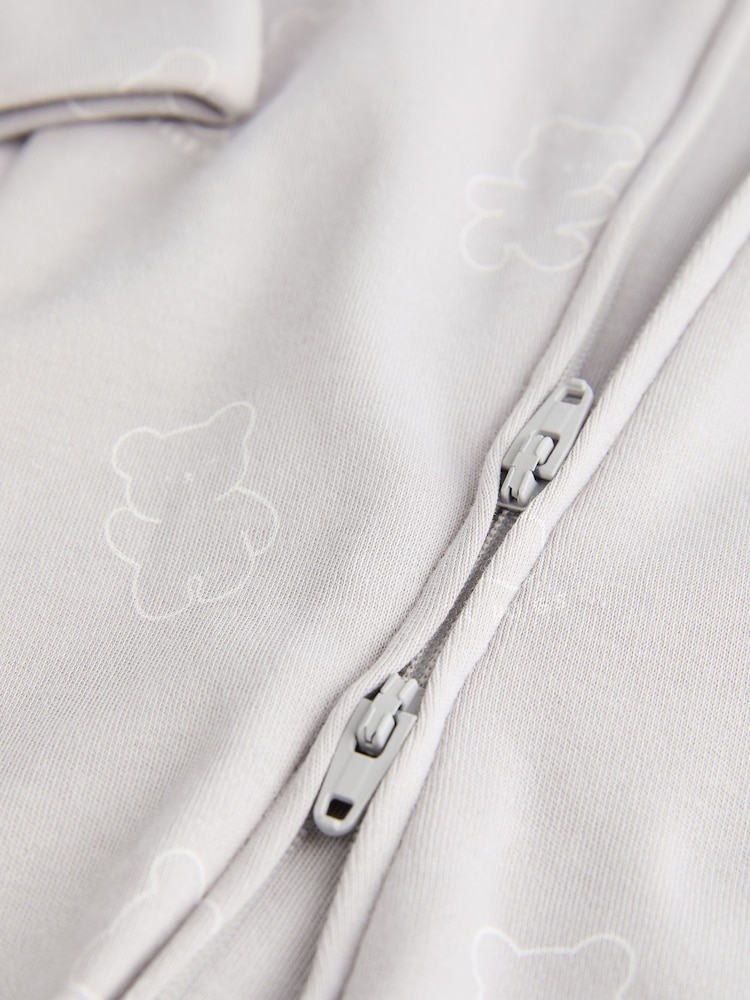 Grey Baby Two Way Zip 100% Cotton Sleepsuits 3 Pack (0mths-2yrs) - Image 10 of 11