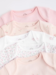 Pink Bunny 5 Pack Baby Long Sleeve 100% Cotton Bodysuits - Image 9 of 12
