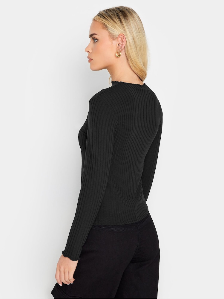 PixieGirl Petite Black Lettuce Edge Cut Out Top - Image 2 of 4