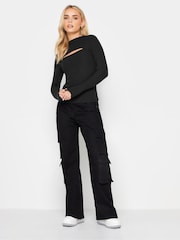PixieGirl Petite Black Lettuce Edge Cut Out Top - Image 3 of 4