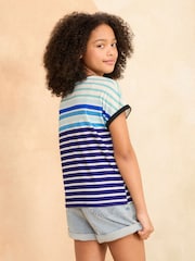 Blue Ombre Stripe - Love & Roses Круглый вырез футболки из джерси (5-16лет) - Изображение 3 из 4