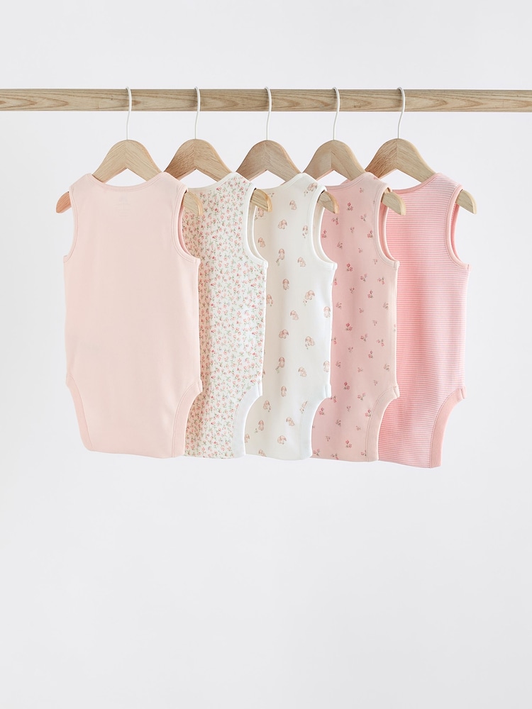 Pink Bunny Baby 100% Cotton Vests 5 Pack - Image 2 of 12