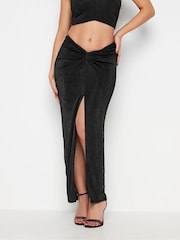 PixieGirl Petite Black Slinky Knot Maxi Skirt - Image 6 of 9