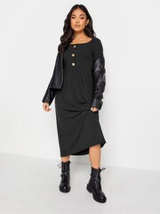 PixieGirl Petite Black Long Sleeve Ribbed Button Midaxi Dress - Image 2 of 4