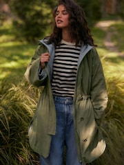 Khaki Green Reversible Shower Resistant Hooded Quilted Coat - Image 1 of 8