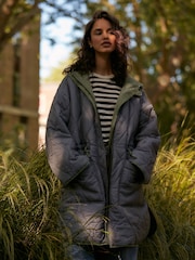 Khaki Green Reversible Shower Resistant Hooded Quilted Coat - Image 2 of 8
