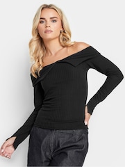 Schwarz - Pixiegirl Petite Folder Over Geripptes Top​​​​​​​ - Bild 1 von 4