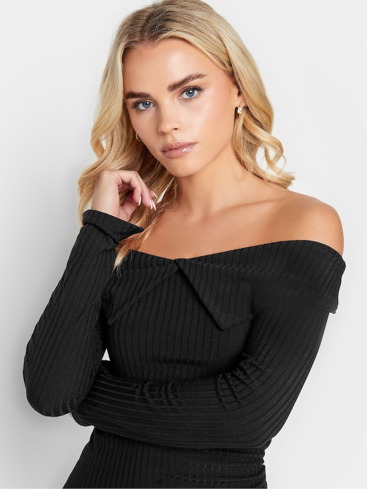 Schwarz - Pixiegirl Petite Folder Over Geripptes Top​​​​​​​ - Bild 4 von 4