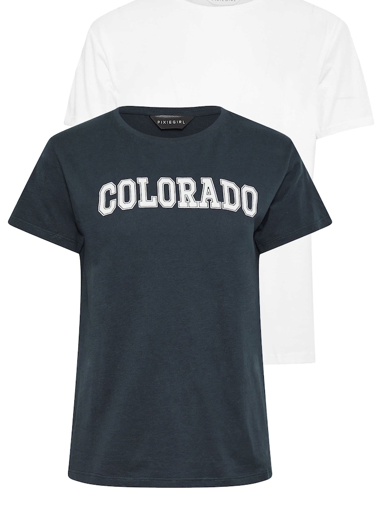 PixieGirl Petite Blue Colorado Short Sleeve 100% Cotton T-Shirt 2 Pack - Image 1 of 8