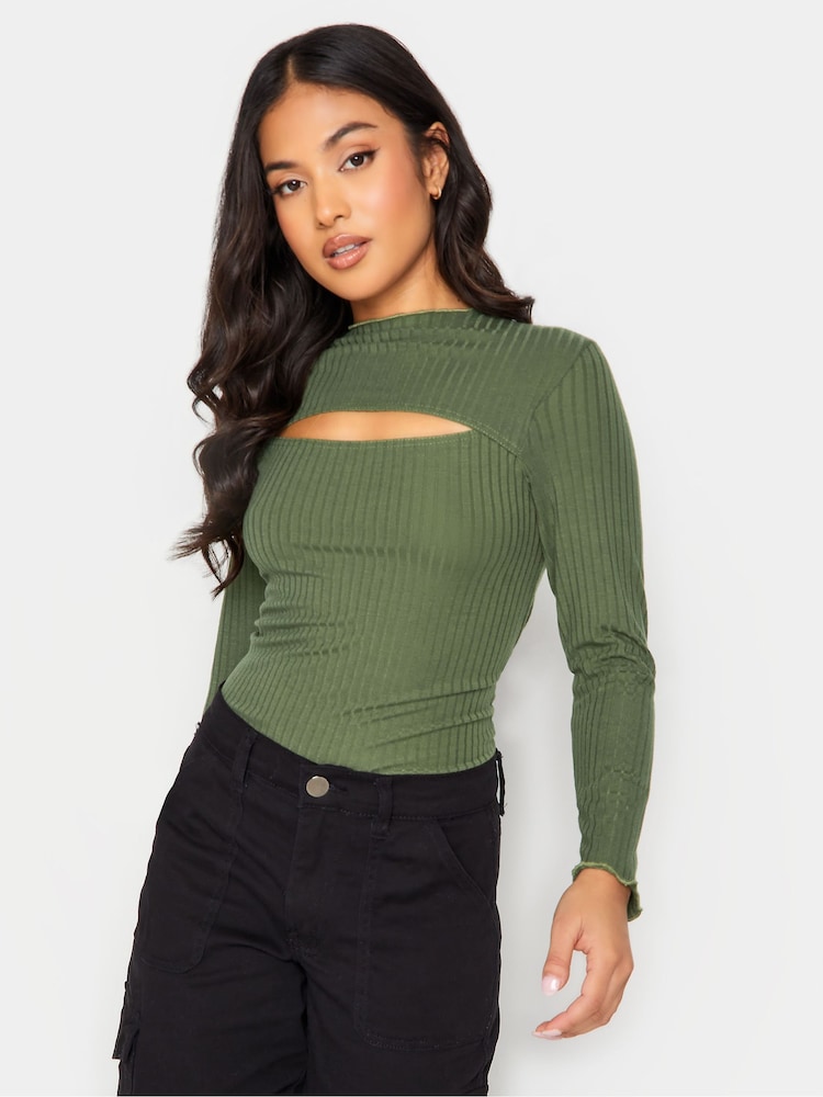 PixieGirl Petite Green Lettuce Edge Cut Out Top - Image 1 of 4