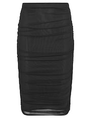 PixieGirl Petite Black Chrome Mesh Ruched Midi Skirt - Image 5 of 5