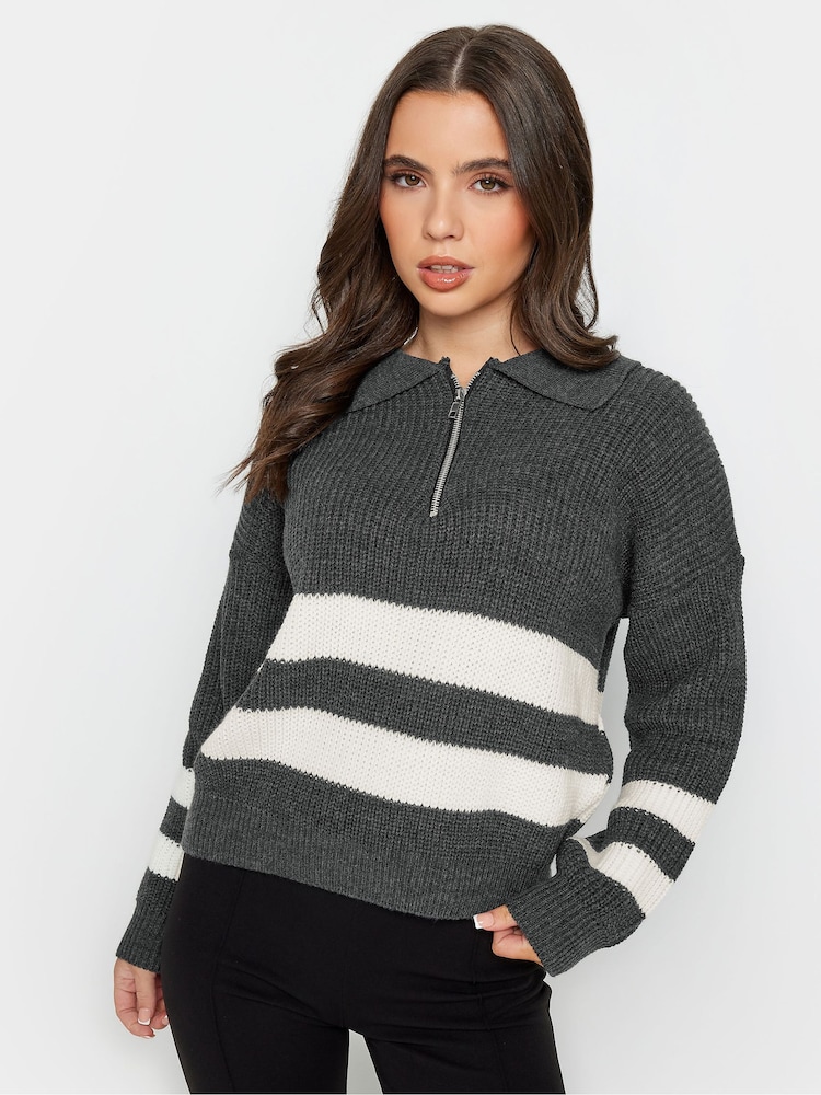 PixieGirl Petite Grey Zip Collar Jumper - Image 1 of 5