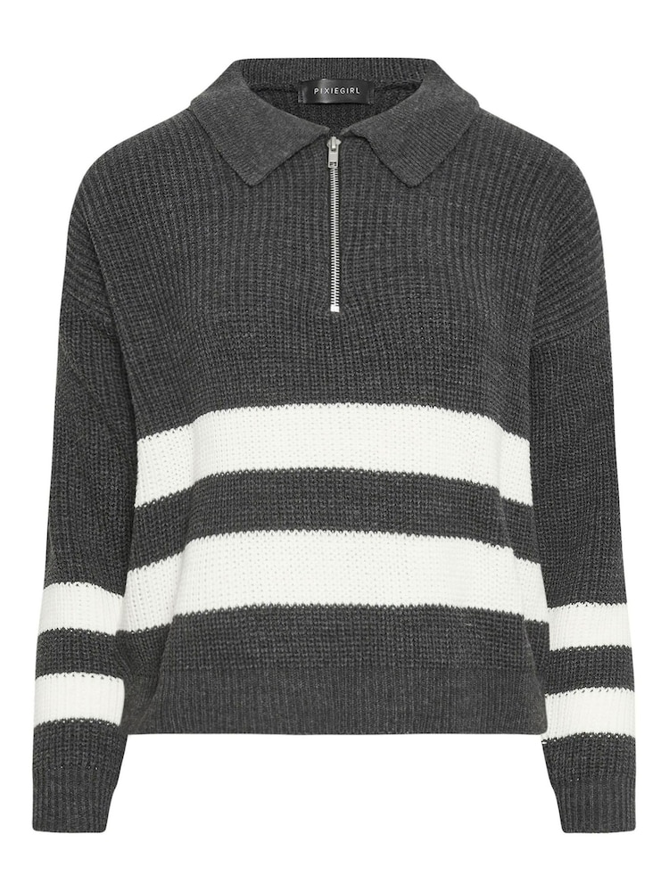 PixieGirl Petite Grey Zip Collar Jumper - Image 5 of 5