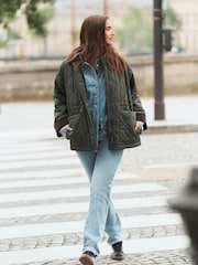 Khaki Green Quilted Corduroy Collar Shower Resistant Jacket - Image 2 of 7