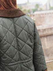 Khaki Green Quilted Corduroy Collar Shower Resistant Jacket - Image 3 of 7