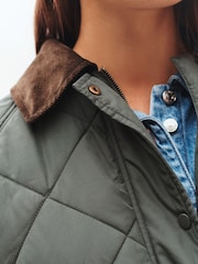 Khaki Green Quilted Corduroy Collar Shower Resistant Jacket - Image 4 of 7