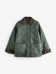 Khaki Green Quilted Corduroy Collar Shower Resistant Jacket - Image 5 of 7