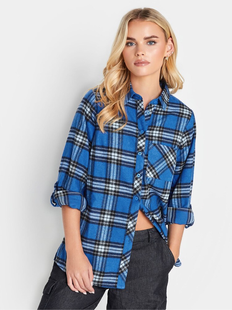 PixieGirl Petite Blue Check Boyfriend Shirt - Image 1 of 4