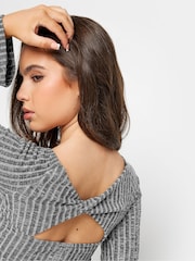 PixieGirl Petite Silver Twist Back Ribbed Dress - Image 6 of 7