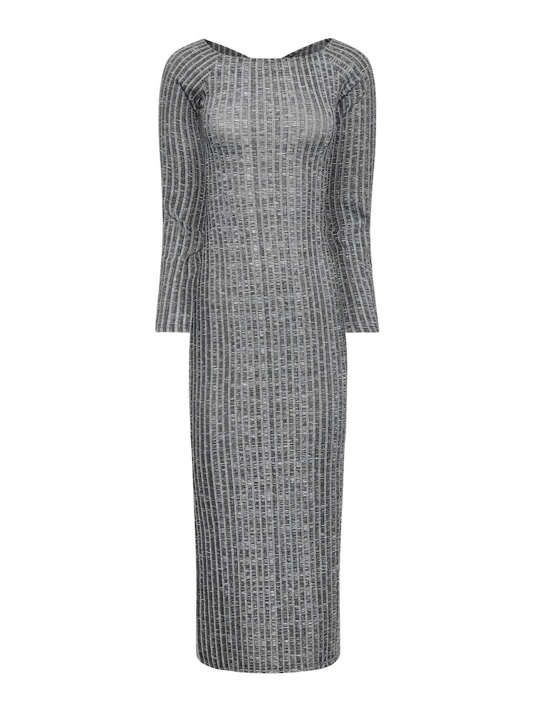 PixieGirl Petite Silver Twist Back Ribbed Dress - Image 7 of 7