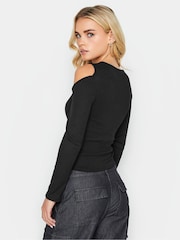 PixieGirl Petite Black Cold Shoulder Ribbed Top - Image 3 of 5