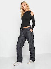 PixieGirl Petite Black Cold Shoulder Ribbed Top - Image 4 of 5