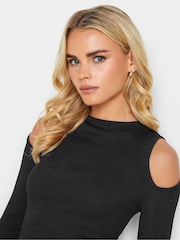 PixieGirl Petite Black Cold Shoulder Ribbed Top - Image 5 of 5