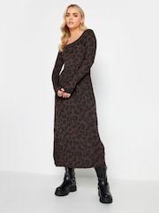 PixieGirl Petite Brown Long Sleeve Midi Dress - Image 1 of 5